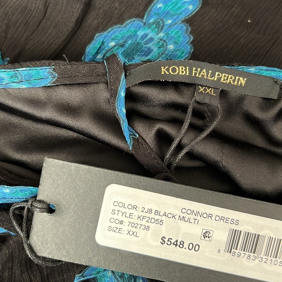 NWT Kobi Halperin Connor Printed Midi Dress, Black Blue Size XXL New w/Tag $548 - Picture 9 of 13